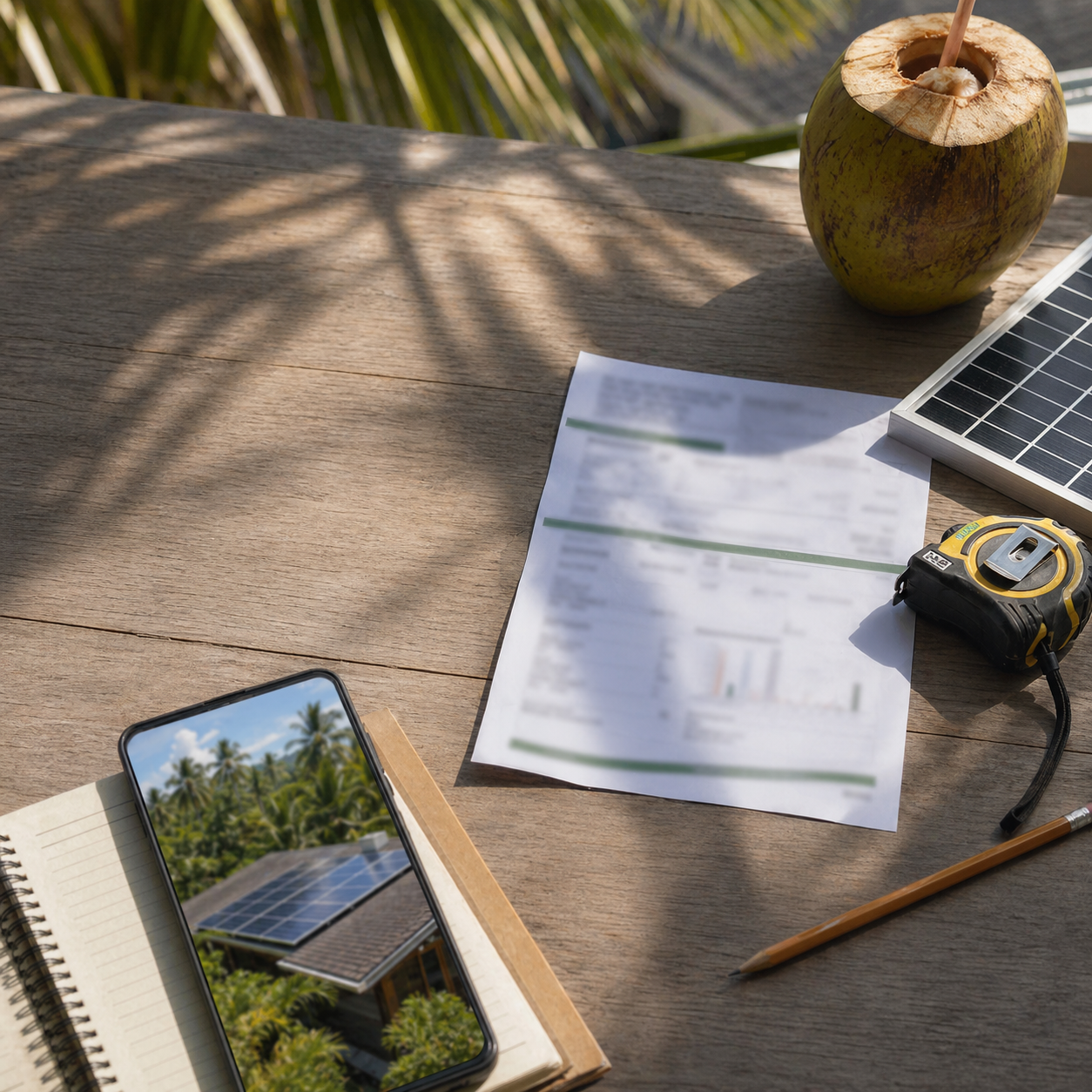 Solar fit check planning desk for a Koh Phangan property